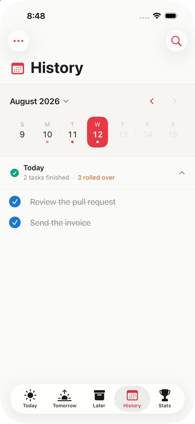 History calendar of completed days